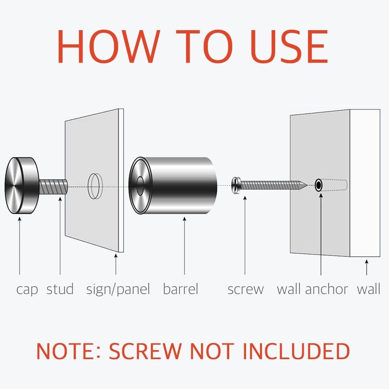 Lantee 1 x 1-5/8 Inch Standoff Hardware for Plexiglass - 12 Pcs Stainless Steel Glass Sign Standoff Mounts Screws 25x40mm - Image 3